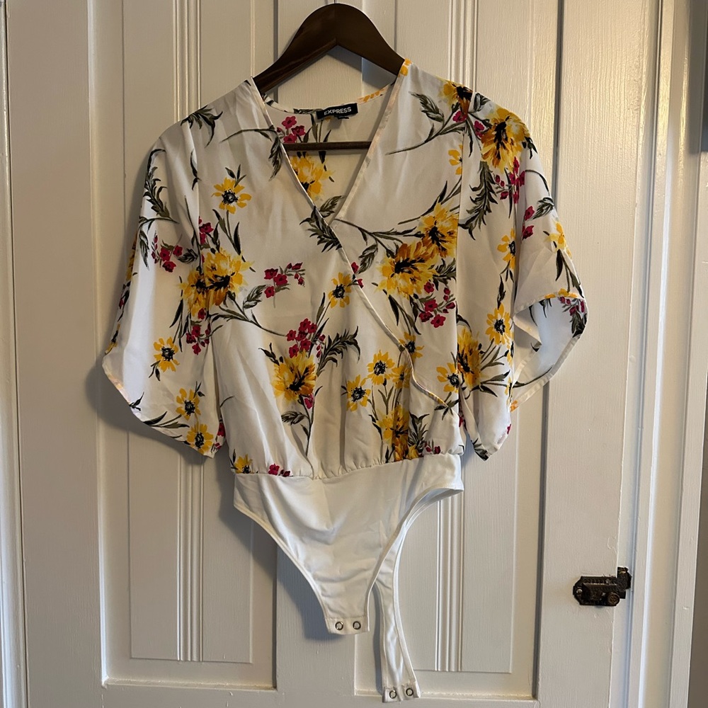 Express floral wrap top bodysuit